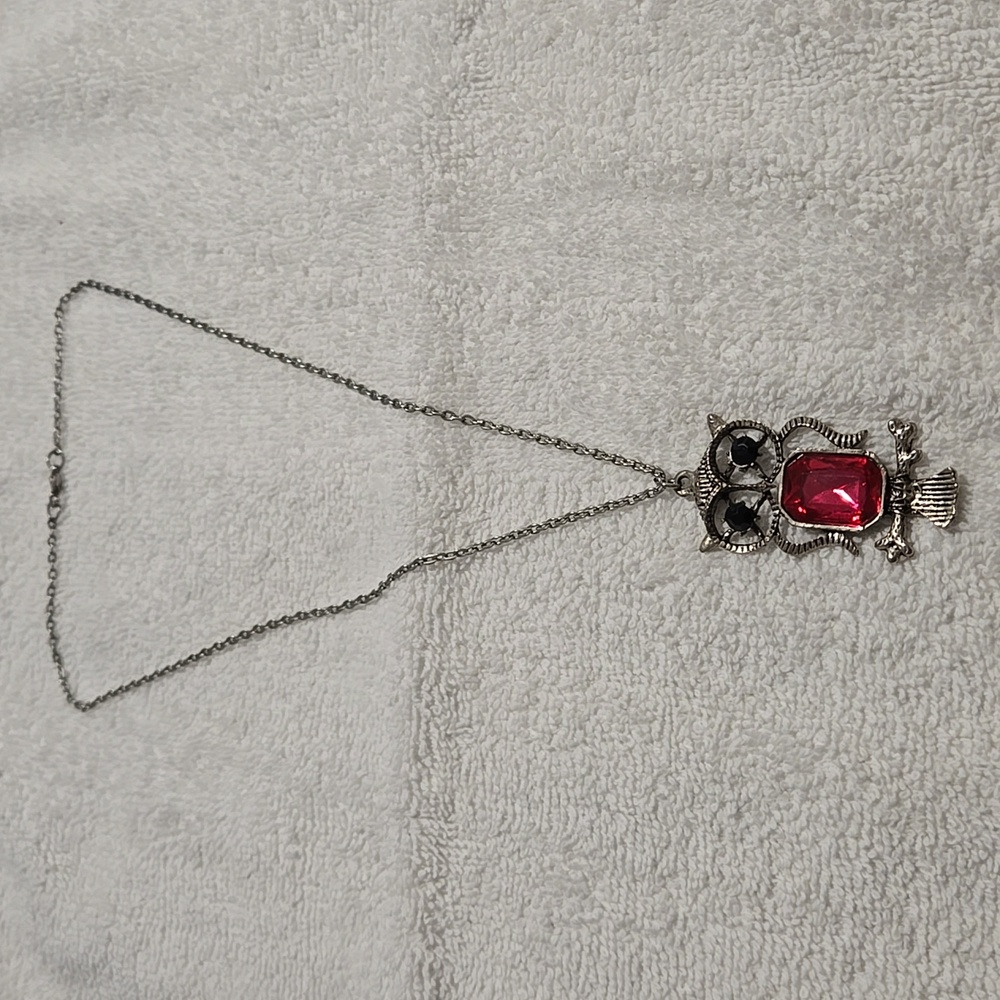 Pink Gemstone Owl Pendant Necklace